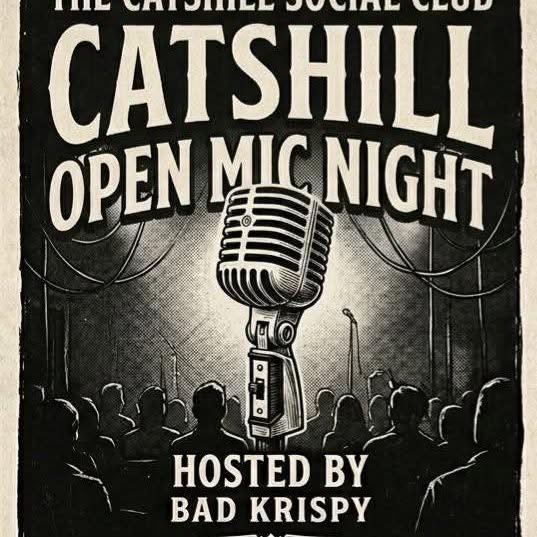 Catshill Open Mic Night poster, hosted by Bad Krispy